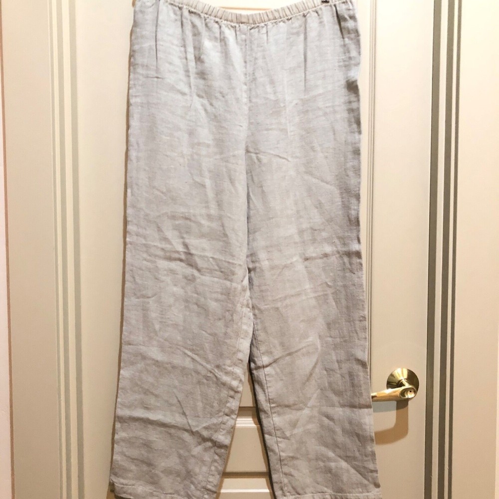 Johnny Was Collection Large Beige Linen Pants Elastic Waist Pull On Lagenlook